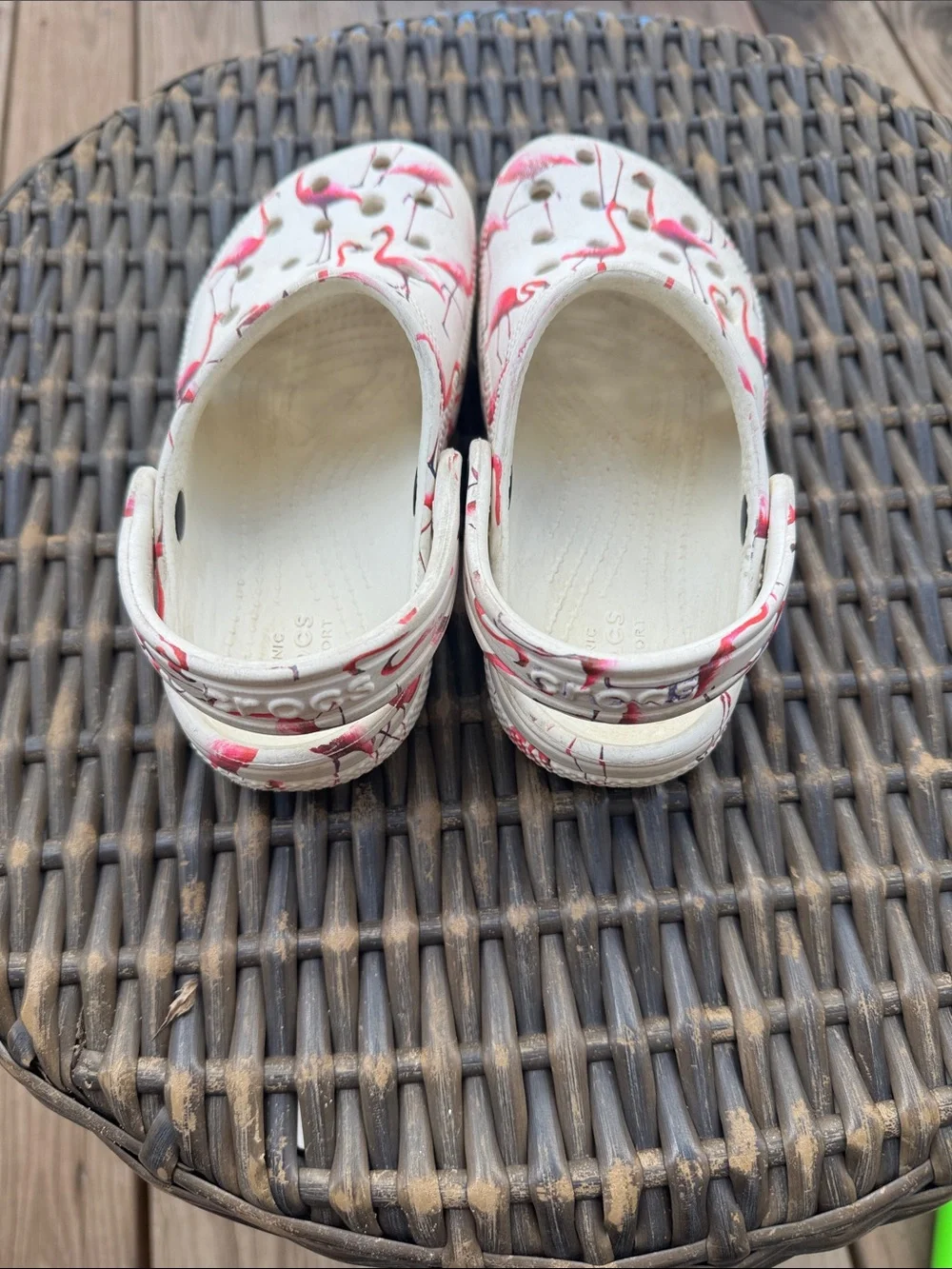 CROCS Kids White Clogs with Pink Flamingo Print